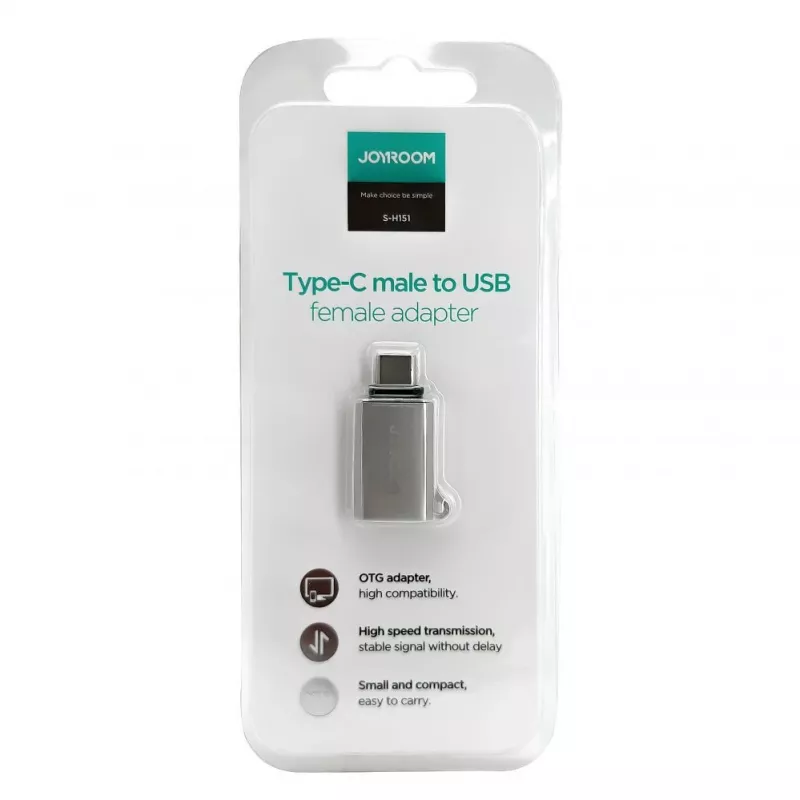 Adaptador Joyroom USB-C Macho para USB-A Fêmea Mini S-H151 Prateado
