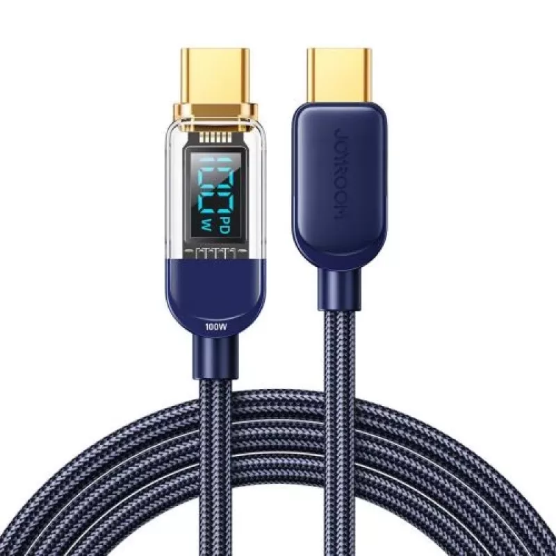 Joyroom Cabo de Dados USB-C para USB-C 100W, 1,2m com Visor Digital Azul (S-CC100A4)
