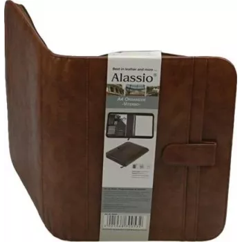 JÜSCHA Alassio VITERBO pasta de documentos com fecho de correr, pele sintética, castanho, A4, 2 presilhas para canetas, 4 compartimentos para cartões, 2 compartimentos para documentos, compartimento para calculadora, compartimento para bloco de notas, resistente a salpicos (30053)