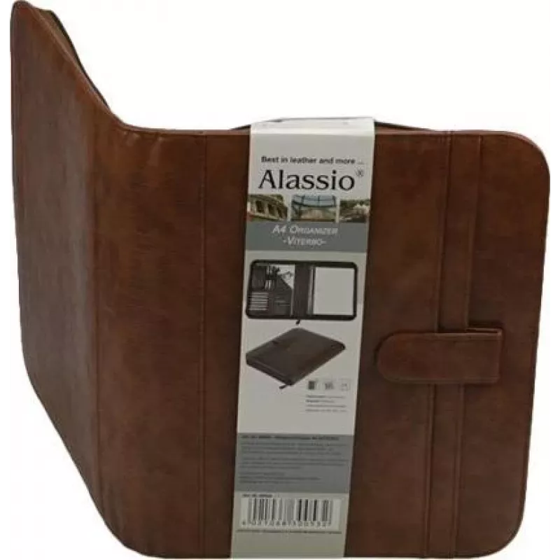 JÜSCHA Alassio VITERBO pasta de documentos com fecho de correr, pele sintética, castanho, A4, 2 presilhas para canetas, 4 compartimentos para cartões, 2 compartimentos para documentos, compartimento para calculadora, compartimento para bloco de notas, resistente a salpicos (30053)