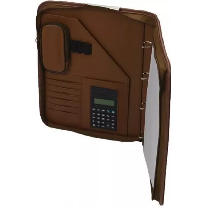 JÜSCHA Alassio VITERBO pasta de documentos com fecho de correr, pele sintética, castanho, A4, 2 presilhas para canetas, 4 compartimentos para cartões, 2 compartimentos para documentos, compartimento para calculadora, compartimento para bloco de notas, resistente a salpicos (30053)