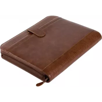 JÜSCHA Alassio VITERBO pasta de documentos com fecho de correr, pele sintética, castanho, A4, 2 presilhas para canetas, 4 compartimentos para cartões, 2 compartimentos para documentos, compartimento para calculadora, compartimento para bloco de notas, resistente a salpicos (30053)