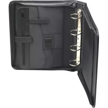 JÜSCHA RIMINI pasta de conferência com fecho de correr A4 pele sintética preta com compartimento para bloco de notas, porta-cartões, presilha para caneta, bolsa para smartphone