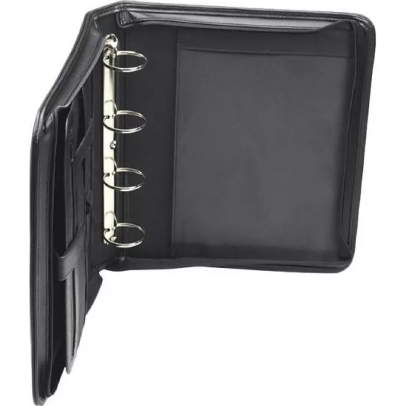 JÜSCHA RIMINI pasta de conferência com fecho de correr A4 pele sintética preta com compartimento para bloco de notas, porta-cartões, presilha para caneta, bolsa para smartphone