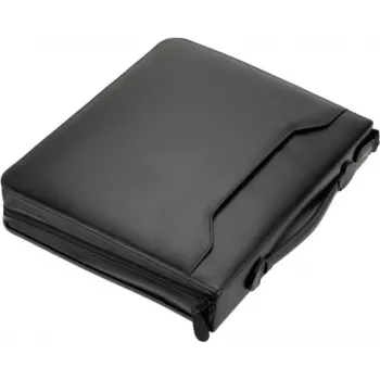 JÜSCHA RIMINI pasta de conferência com fecho de correr A4 pele sintética preta com compartimento para bloco de notas, porta-cartões, presilha para caneta, bolsa para smartphone