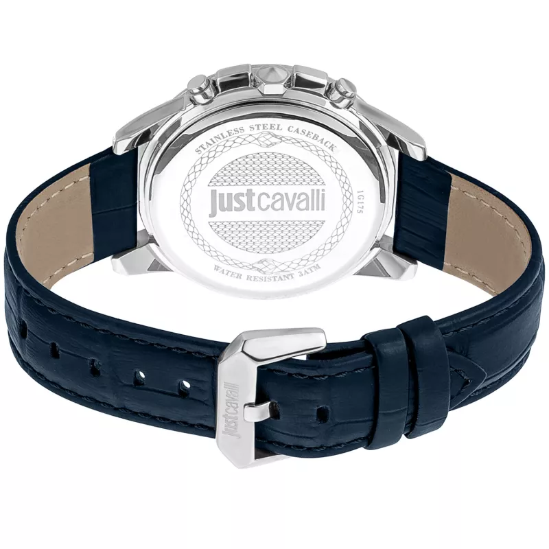 JUST CAVALLI MAN JC1G175L0225 Relógio de quartzo 42mm mostrador azul bracelete de pele