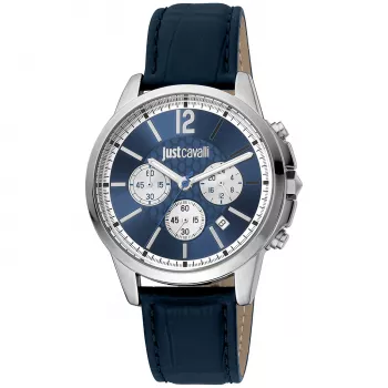 JUST CAVALLI MAN JC1G175L0225 Relógio de quartzo 42mm mostrador azul bracelete de pele