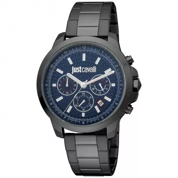 Relógio JUST CAVALLI MAN JC1G178M0075 44mm quartzo analógico aço inoxidável bracelete milanesa mostrador azul