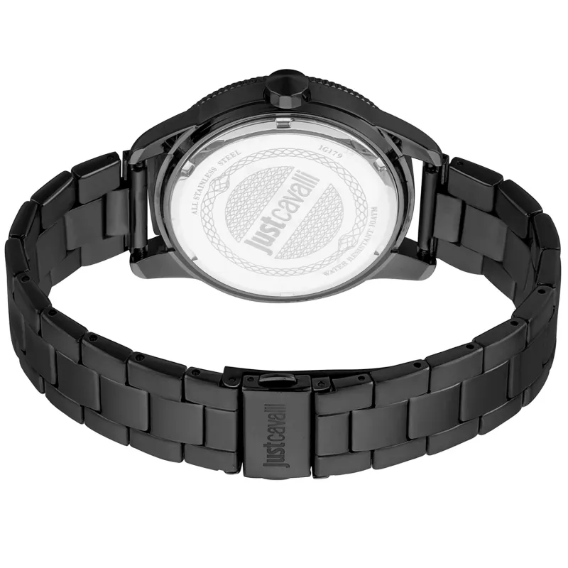 JUST CAVALLI MAN JC1G179M0085 Relógio de quartzo analógico 42mm Mostrador azul Bracelete de malha de aço inoxidável Relógio de pulso