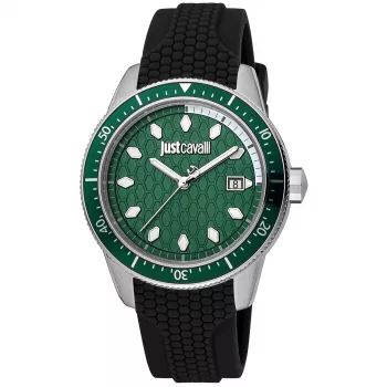 JUST CAVALLI MAN JC1G179P0015 42mm relógio analógico de quartzo - mostrador preto, bracelete de pele