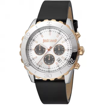 JUST CAVALLI Relógio de homem JC1G214L0025 42mm quartzo analógico mostrador preto bracelete de pele