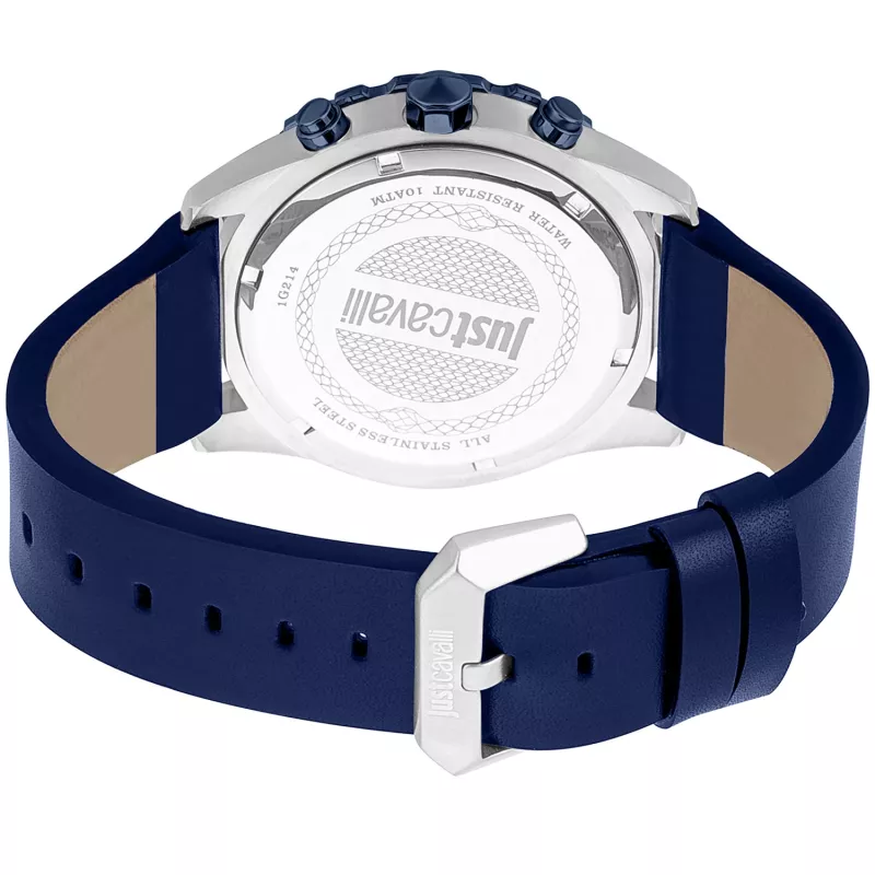 Relógio de homem JUST CAVALLI MAN JC1G214L0045 44mm mostrador azul bracelete de pele