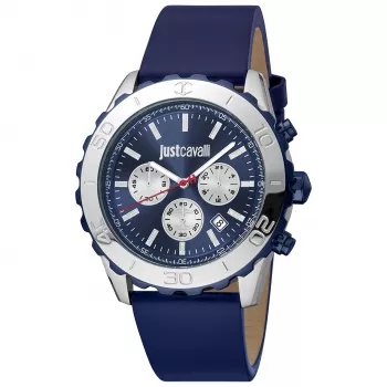 Relógio de homem JUST CAVALLI MAN JC1G214L0045 44mm mostrador azul bracelete de pele