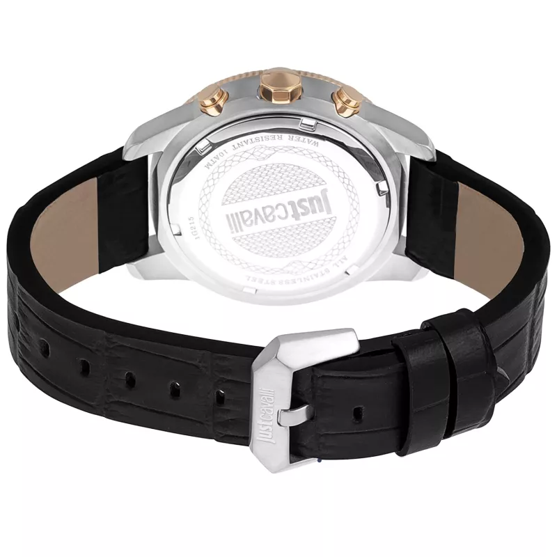 JUST CAVALLI MAN JC1G215L0035 42mm relógio analógico de quartzo mostrador preto bracelete de pele preta