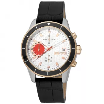 Relógio de quartzo analógico JUST CAVALLI MAN JC1G215L0035 42mm mostrador preto bracelete de pele preta