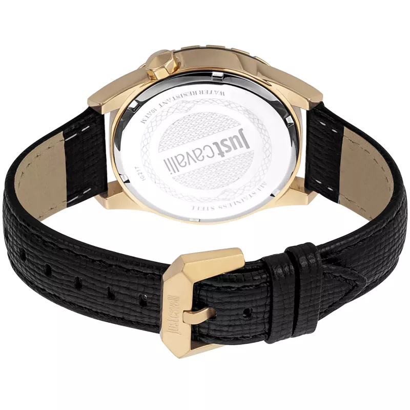 JUST CAVALLI MAN JC1G217L0035 relógio analógico de quartzo 42mm mostrador preto caixa de aço inoxidável bracelete de pele preta