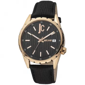 JUST CAVALLI MAN JC1G217L0035 relógio analógico de quartzo 42mm mostrador preto caixa de aço inoxidável bracelete de pele preta