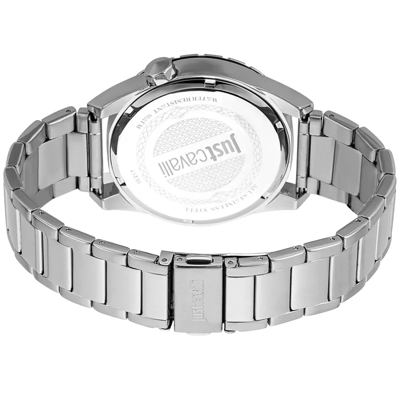 Relógio de homem JUST CAVALLI MAN JC1G217M0055 quartzo analógico 42 mm aço inoxidável mostrador azul bracelete prateado