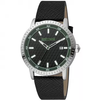 JUST CAVALLI relógio de homem analógico de quartzo JC1G216L0025 42mm caixa de aço inoxidável bracelete de pele preta