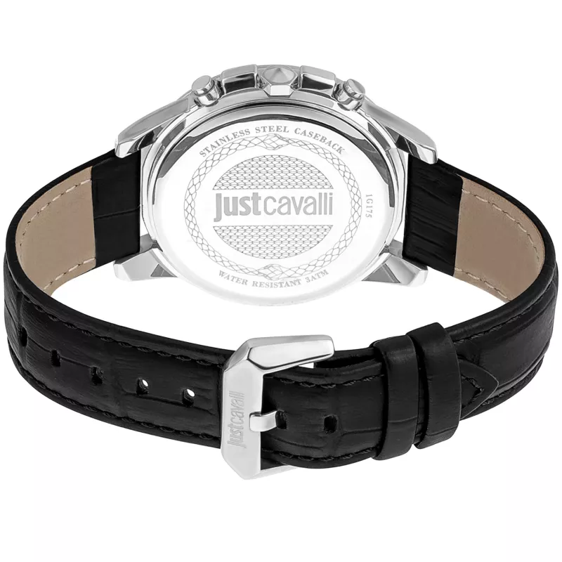 Relógio de quartzo de homem JUST CAVALLI JC1G175L0215 42mm mostrador azul bracelete de pele