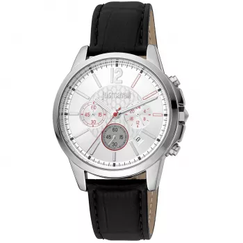 Relógio de quartzo de homem JUST CAVALLI JC1G175L0215 42mm mostrador azul bracelete de pele