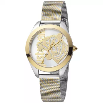 Relógio de mulher JUST CAVALLI JC1L210M0065 32mm bracelete de malha milanesa de aço inoxidável prateado