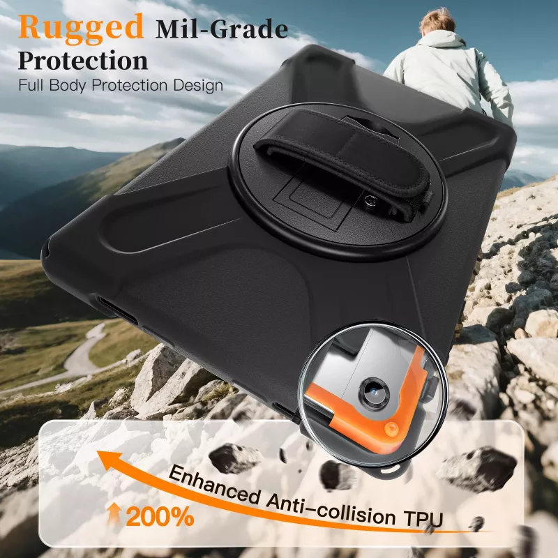 JUST MUST JM Rugged Case Grip para Samsung Galaxy Tab A11+ com alça de transporte preto