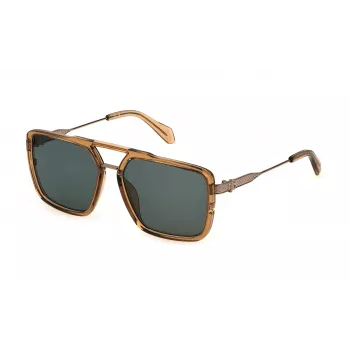 Óculos de sol de homem JUSTCAVALLI SJC040-580913 Havana castanho degradê quadrados acetato 58mm