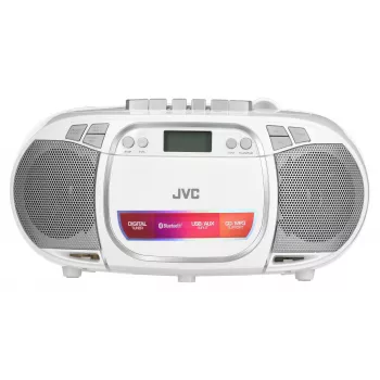 Leitor de CD portátil JVC RC-E451W com rádio FM/AM, entrada AUX, Bass Boost, branco