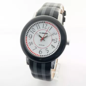 Relógio de quartzo analógico unissexo K&BROS 9426-2-435 43mm com mostrador preto e bracelete de pele