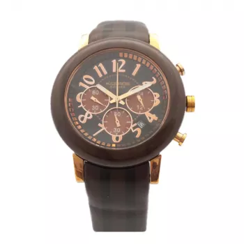 K&BROS Relógio unissexo de quartzo analógico 9427-4-710 43mm Aço inoxidável Mostrador preto Bracelete de pele