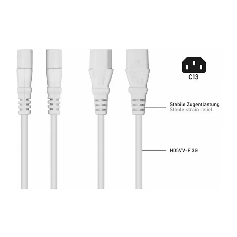 Kabelmeister Cabo de extensão C14 para C13, branco, 0,5 m