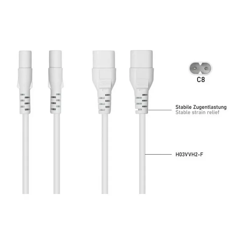 Kabelmeister Cabo de extensão Euro conector fêmea C8 para ficha C7 0,2 m preto