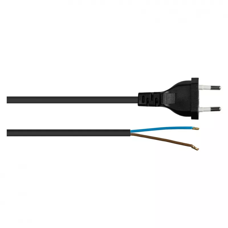 Kabelmeister Cabo de alimentação Euro com extremidade aberta, H03VVH2-F, 2 x 0,75 mm², 3 m, preto
