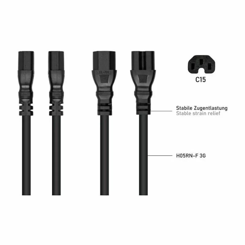 Kabelmeister Cabo de Alimentação IEC C14 para C15 3m (SK1450-S030) – Preto