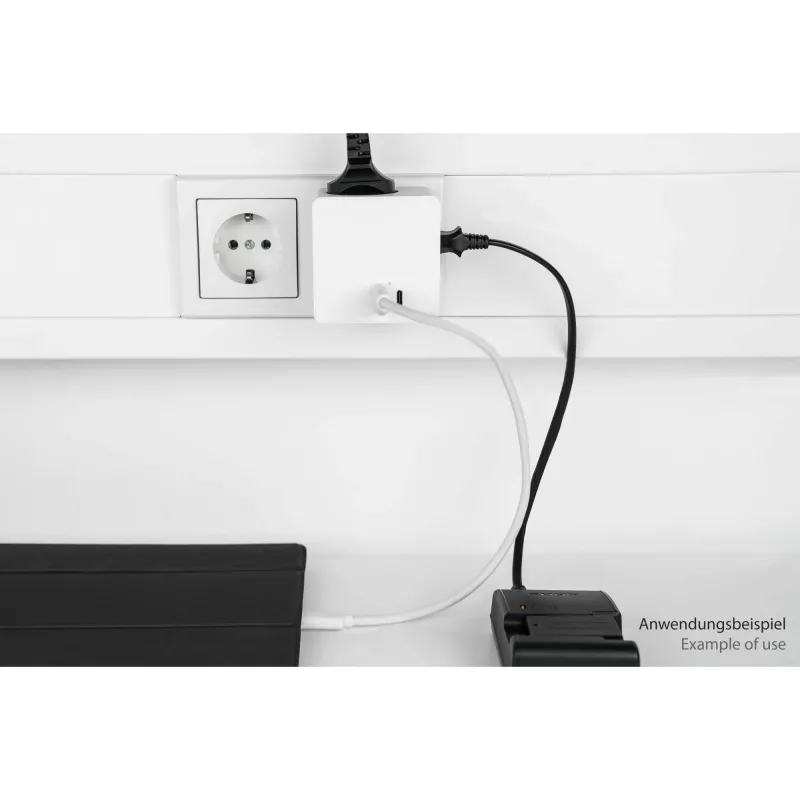 Cubo de tomadas KABELMEISTER com 3 tomadas com contacto de proteção, USB-C 20W PD 3.0 e USB-A 18W, 1,5m, branco