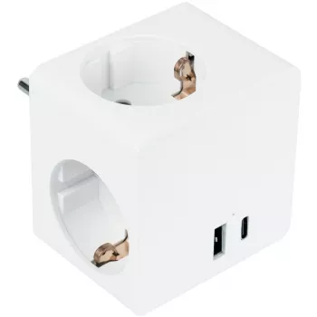 Cubo de tomadas KABELMEISTER com 3 tomadas com contacto de proteção, USB-C 20W PD 3.0 e USB-A 18W, 1,5m, branco