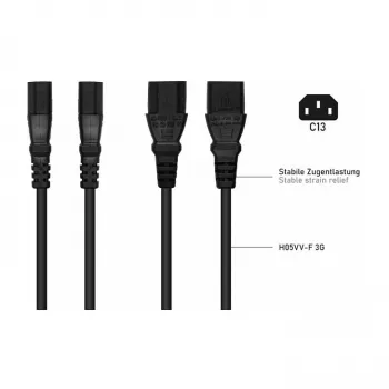 Kabelmeister Ficha Schuko (angular 90°) para 2x IEC C13 cabo de distribuição de energia em Y, 2m, preto