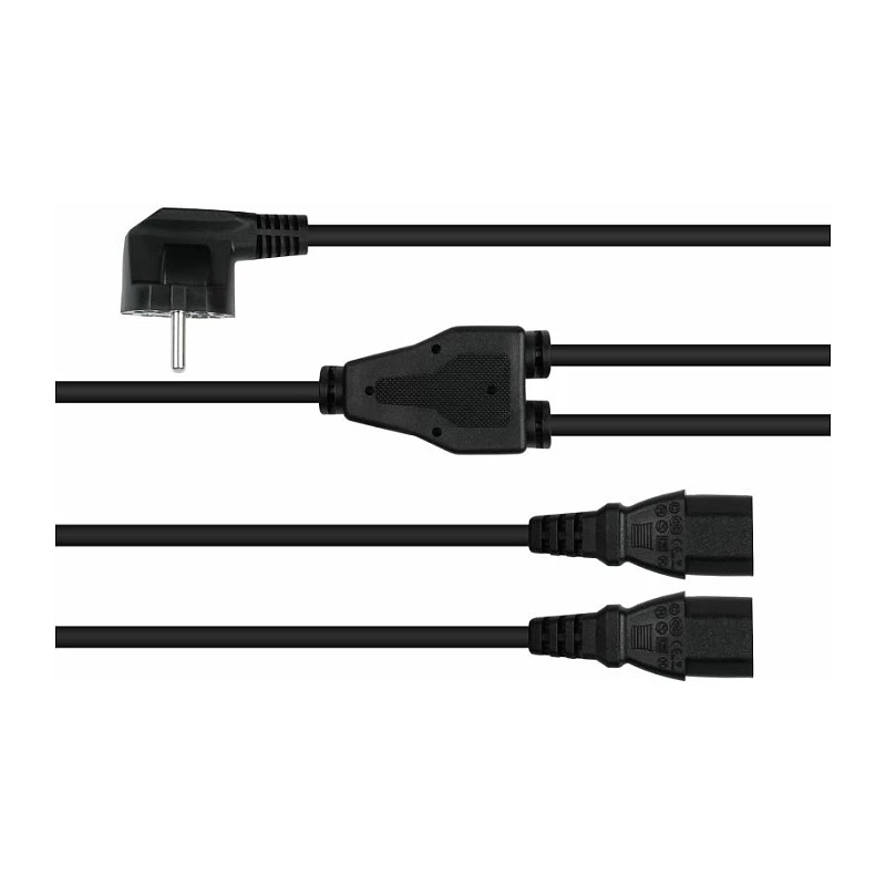 Kabelmeister Ficha Schuko (angular 90°) para 2x IEC C13 cabo de distribuição de energia em Y, 2m, preto