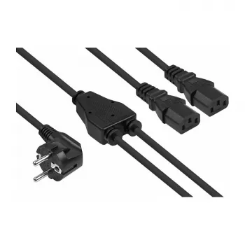 Kabelmeister Ficha Schuko (angular 90°) para 2x IEC C13 cabo de distribuição de energia em Y, 2m, preto