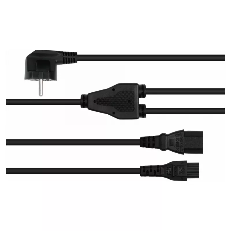 Kabelmeister Cabo de distribuição de energia Schuko, ficha angular de 90° para C13 + C5, preto, 2m