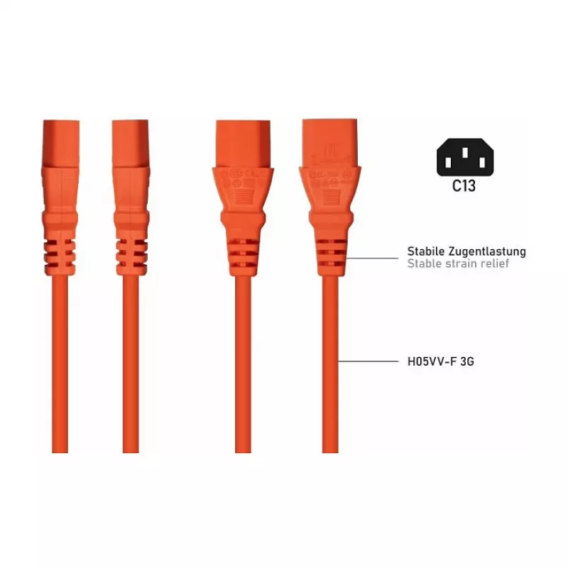 Kabelmeister Cabo de alimentação Schuko para C13 angular 1 m laranja