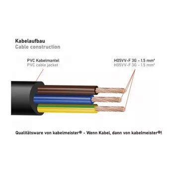 Kabelmeister SK0103-S002 régua de tomadas Schuko tripla, ficha angular 90°, cabo de 0,2 m, preto