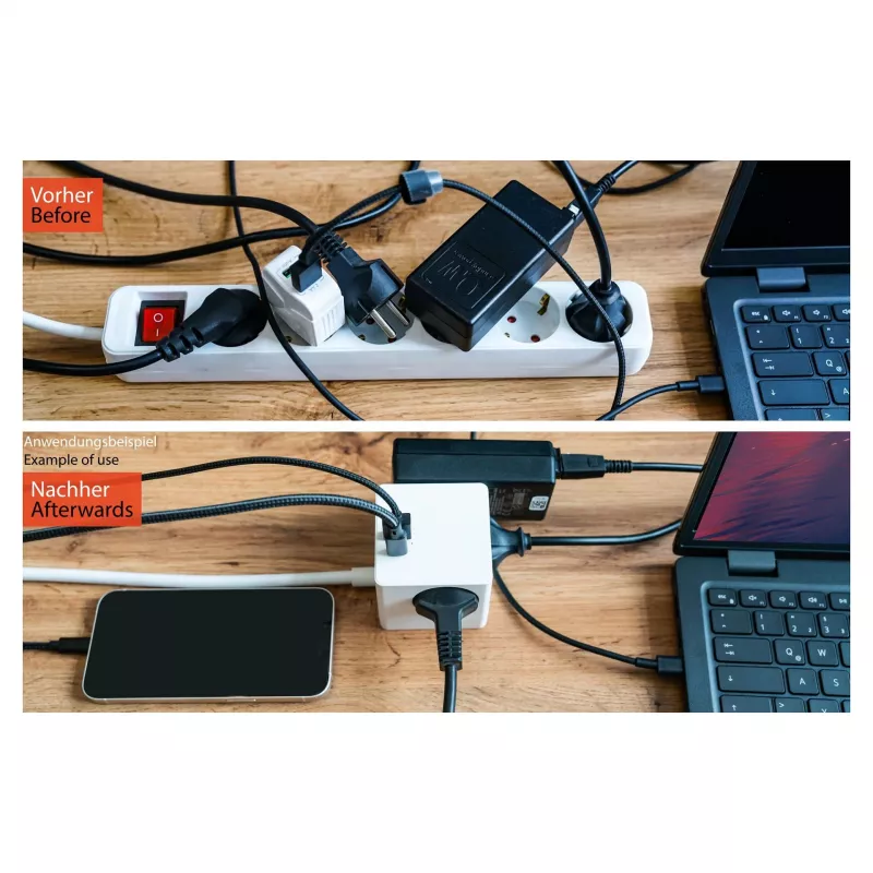 kabelmeister cubo de tomadas 3 tomadas com USB-C e USB-A, branco, 2 m