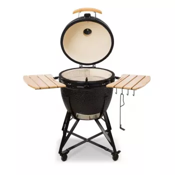 Grelhador de cerâmica Kamado Bono Grande 23″ carvão com carrinho, Preto