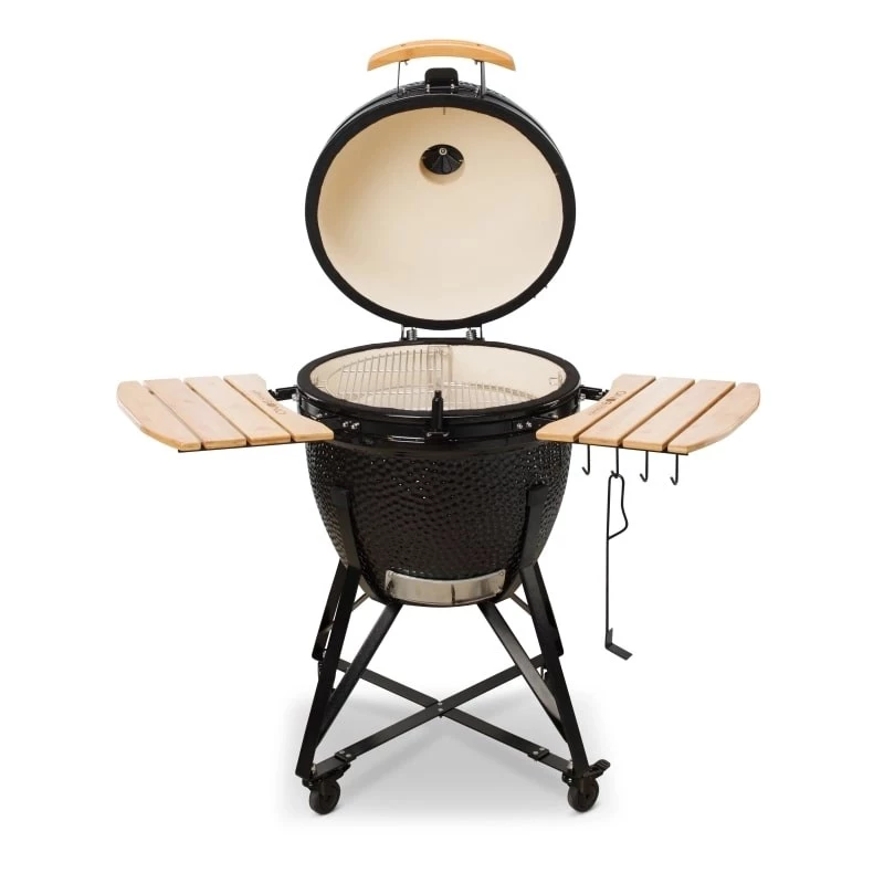 Grelhador de cerâmica Kamado Bono Grande 23″ carvão com carrinho, Preto