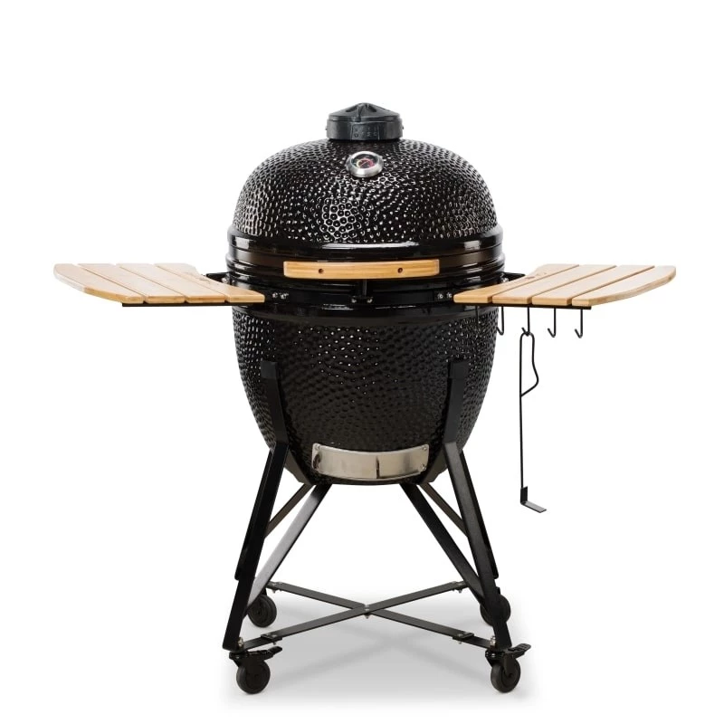 Grelhador de cerâmica Kamado Bono Grande 23″ carvão com carrinho, Preto