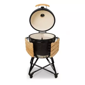 Grelhador de cerâmica Kamado Bono Grande 23″ carvão com carrinho, Preto