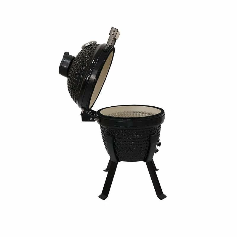 Grelhador cerâmico Kamado Bono Picnic 13 polegadas Kamado a carvão com carrinho, carvão, preto