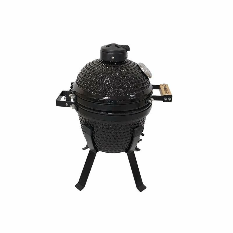 Grelhador cerâmico Kamado Bono Picnic 13 polegadas Kamado a carvão com carrinho, carvão, preto